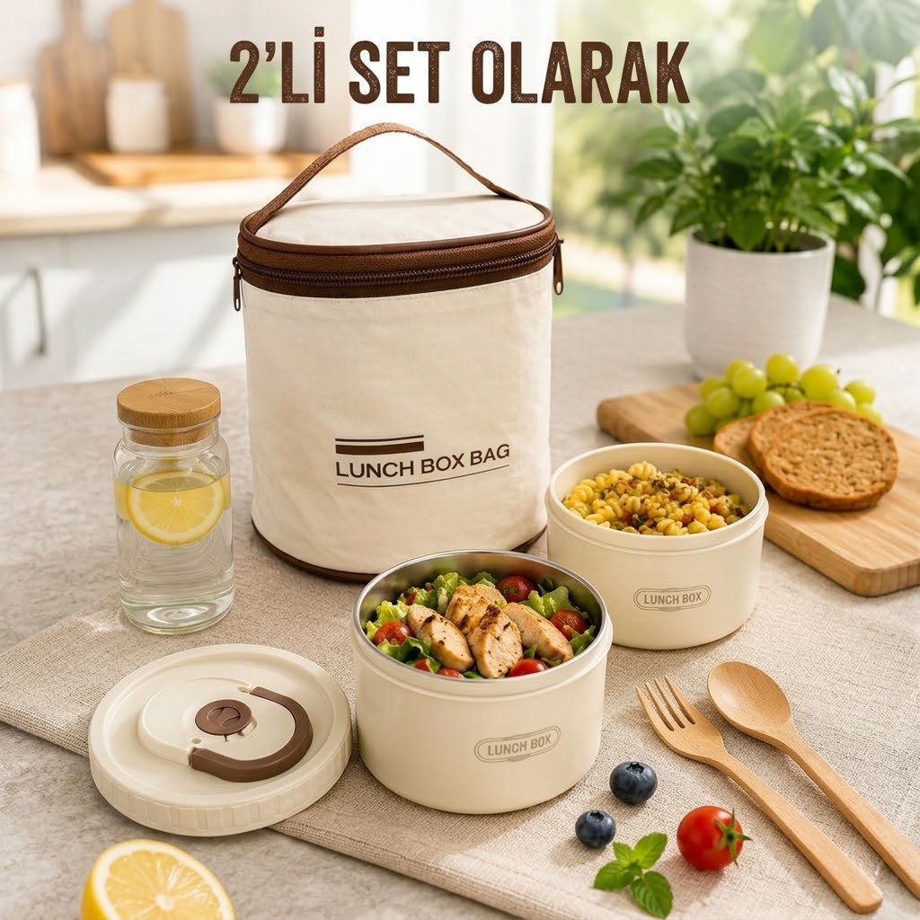 Çantalı Paslanmaz Çelik Yemek Termosu Isı Yalıtımlı 2'3'4 LÜ Set 304 Çelik Kılıflı