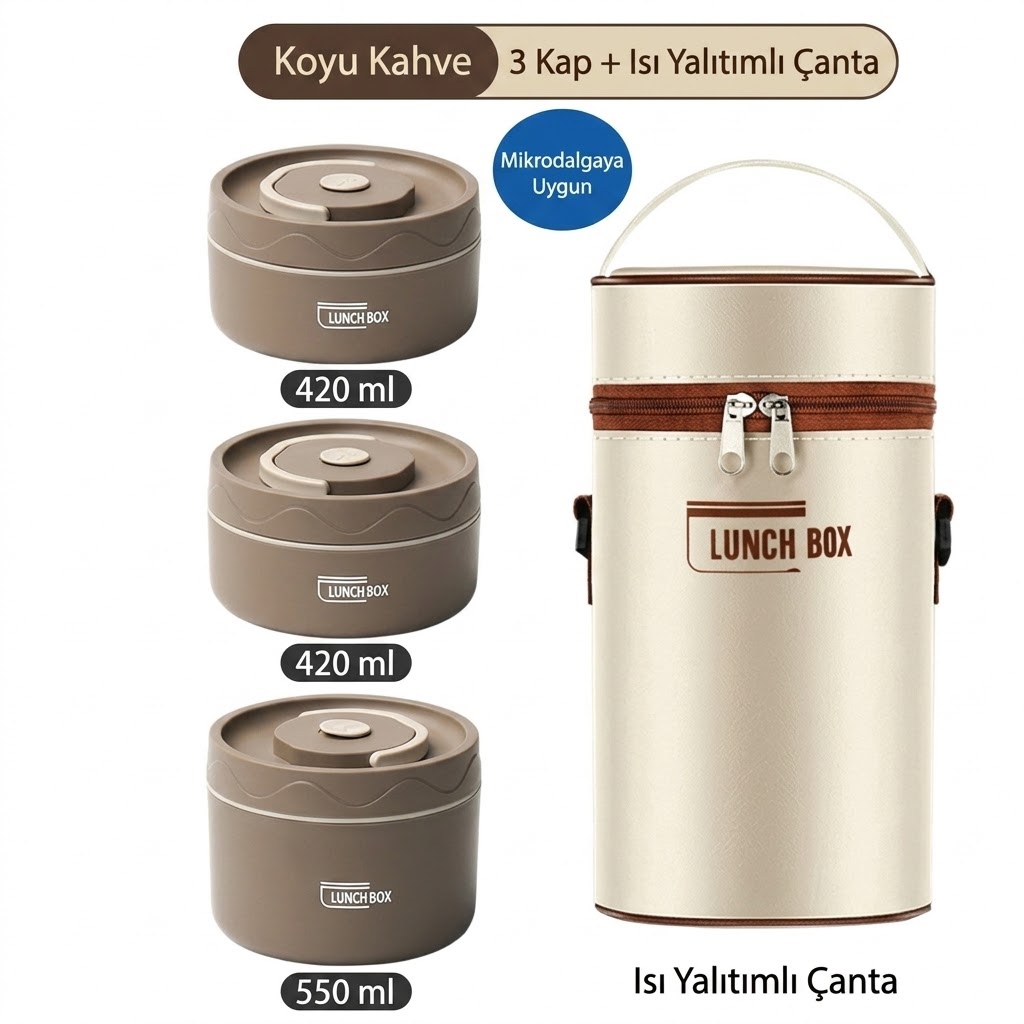 Çantalı Paslanmaz Çelik Yemek Termosu Isı Yalıtımlı 2'3'4 LÜ Set 304 Çelik Kılıflı